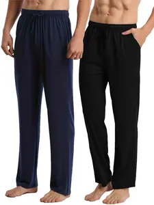 Men's 2pcs Solid Pocket Drawstring Waist Long Lounge Pants, Casual Comfy Pajama Sleep Trousers for Daily Wear, Men Sleepwear Bottoms Loungewear, Pyjamas, Pjs, Menswear