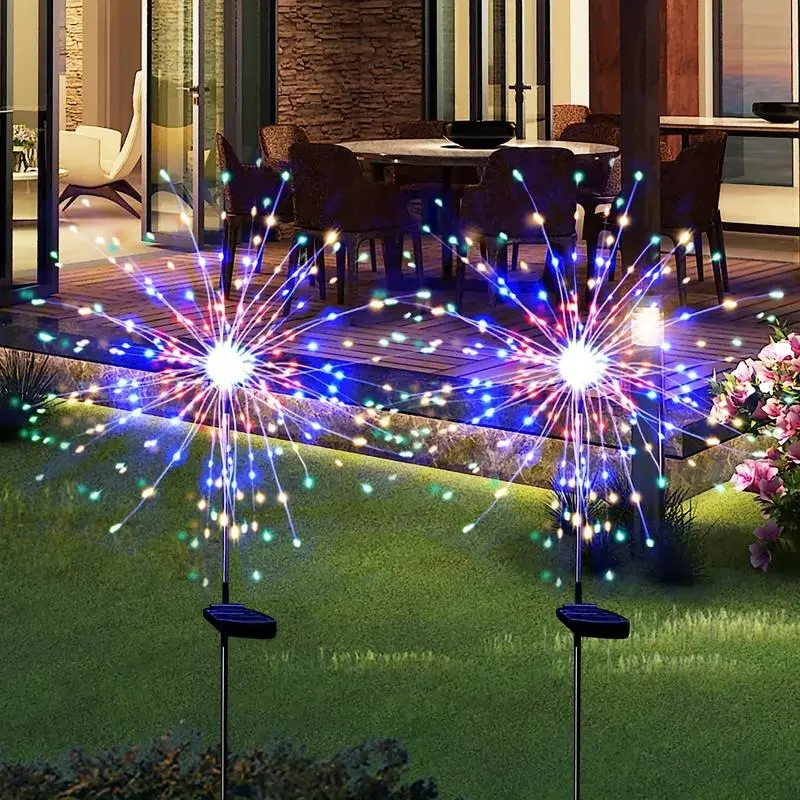 Upgraded Solar Firework LED Decor Lights, 8 Dynamic Twinkle Lighting Modes, Weather Resistant Fairy Landscape Lamp for Wedding, Holiday, Party and Outdoor Yard Decoration