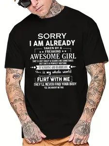 Men's Personalized Summer Regular Round Neck T-Shirt with Unique Letter Print, Perfect for Spring and Summer Comfort, Casual Wear Streetwear for Everyday, Menswear