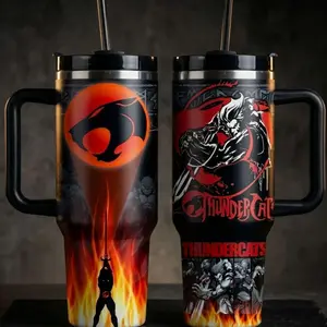 Thundercats 40oz Insulated Tumbler with Handle and Straw, Lion-O 40oz Thunder Cat Tumbler, Retro 80s Cartoon Gift