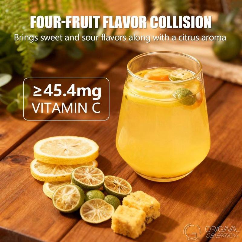 2.0 Version Quadruple VC Passion Fruit Cocktail Tea Lemon Kumquat Tea 154g (22g*7) Caffeine Free With Freeze Dried Lemon Passion Fruit And Kumquat