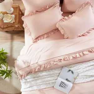 Queen Comforter Set 7 Piece, Pink Bed in a Bag with Sheets, All Season Ruffle Bedding Sets with 1 Comforter, 2 Pillow Shams, 2 Pillowcases, 1 Flat Sheet, 1 Fitted Sheet