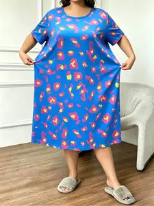 Women's Plus Size Leopard skirt Leopard Print Sleep Dress, Casual Comfort Round Neck Short Sleeve Pajama, Summer Sleepwear and Home Wear, Maternity nightgown, Maternity dress, Plus Size nightgown