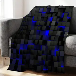 Cool Black Blue Cube Optical Blanket, Breathable Throw for Backyard Hangouts & Gaming Parties, Compact Lightweight Blanket for Sleepovers, Stylish Sofa Slipcover & Living Room Decor, Tech‑Themed Gift for Teenagers & Young Adults