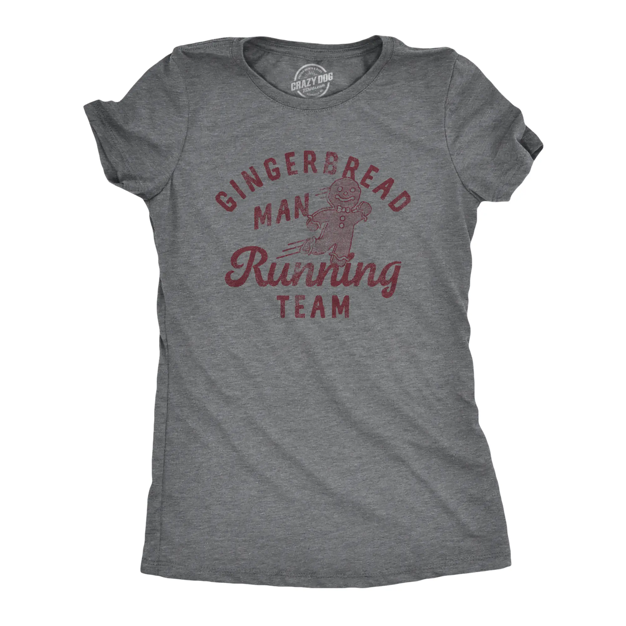Womens Gingerbread Man Running Team T Shirt Funny Xmas Cookie Sprinting Joke Tee for Ladies Funny Womens T Shirts Cute Vintage Fashion Casual Ladies T-Shirt Gift Christmas Tops for Women Funny Food Top Women's Dark Grey