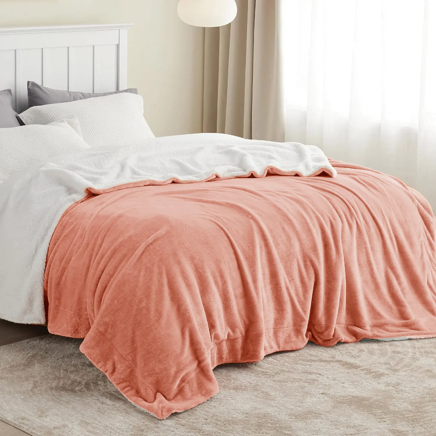 【backtoschool】ROSEKIND Gentle Soft Sherpa Fleece Plush Blanket Throw,Wrinkle Resistant Flat Weave, Non-Heated, Thick & Warm Cozy Blanket, Soft Fuzzy Plush Throw Gifts for Women and Men