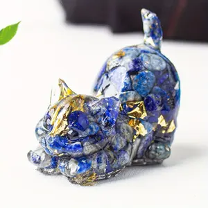 Cute Cat Resin Wrapped Natural Crystal Gemstone Animal Decoration, Tail Cat Ornament, Halloween Christmas Decor, Fall Home Collection