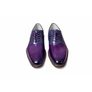 Men’s Luxury Purple & Navy Two-Tone Oxford Brogue Dress Shoes – Handcrafted Statement Leather Shoes Size 11