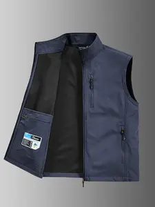 Men's Solid Pocket Zip Up Vest Jacket Gilet, Regular Fit Casual Lightweight Sleeveless Outerwear for Golf Running Hiking, Men's Clothes for Summer, Menswear