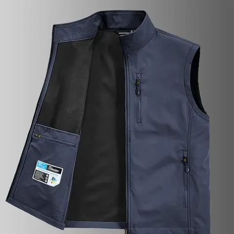 【Black Friday】Men's Solid Pocket Zip Up Vest Jacket Gilet, Regular Fit Casual Lightweight Sleeveless Outerwear for Golf, Running, Hiking, Men's Summer Clothes