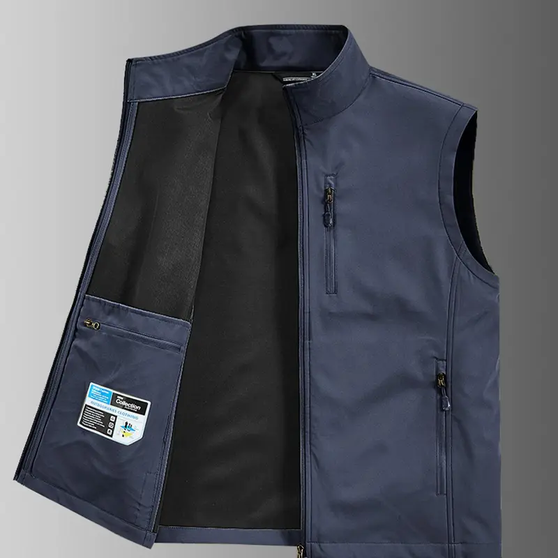 【Black Friday】Men's Solid Pocket Zip Up Vest Jacket Gilet, Regular Fit Casual Lightweight Sleeveless Outerwear for Golf, Running, Hiking, Men's Summer Clothes