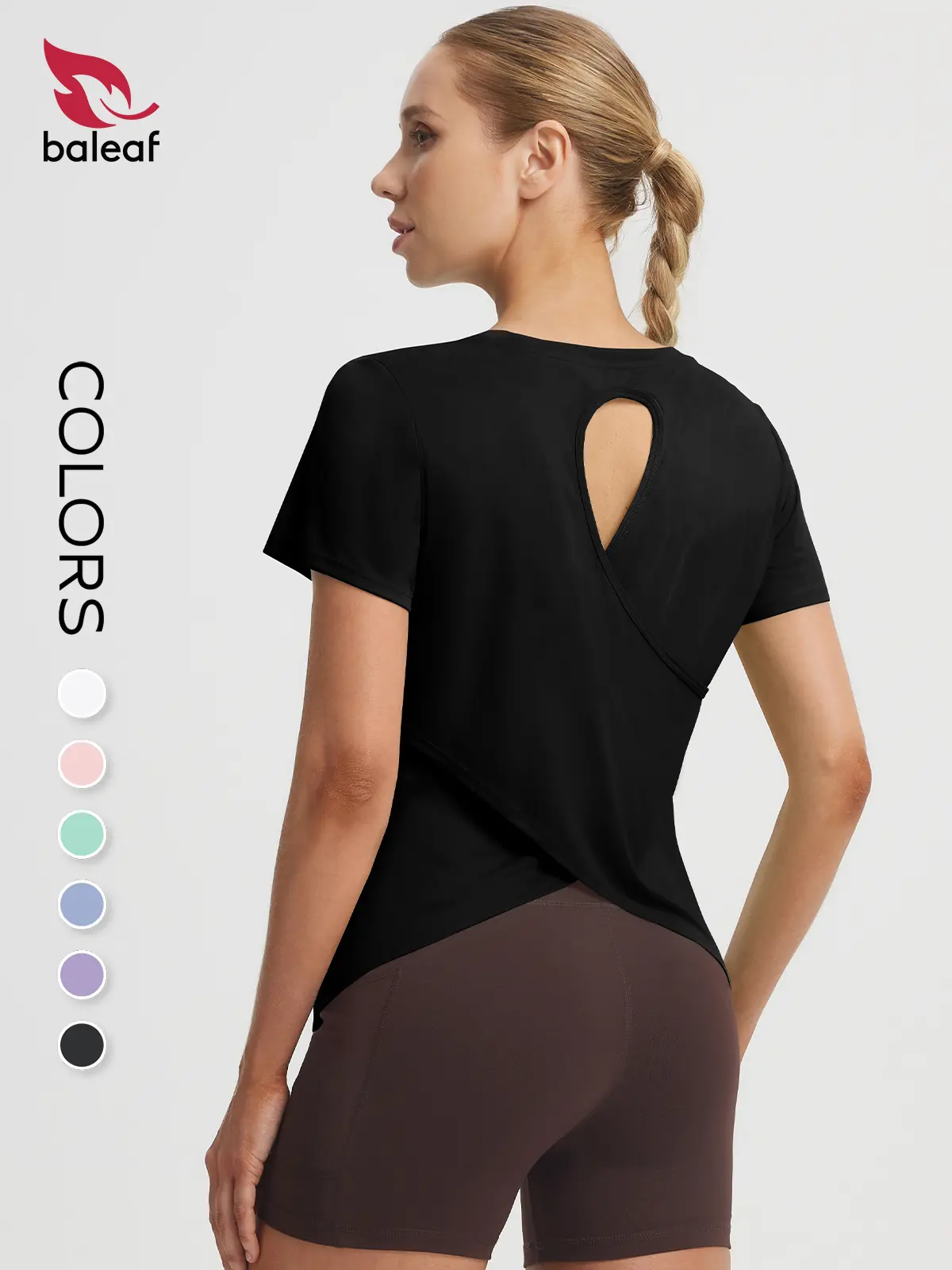 baleaf Women's Workout Top, Fitted Open Cross-Back Activewear Tee, Moisture Wicking with UPF 50+ for Upper Body Workout & Running, Womens Only Gym Clothing