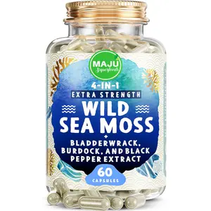 MAJU Organic Wild Sea Moss Capsules (60ct), Supplement Dietary Healthcare Natural Edible Fitness, Chondrus Crispus