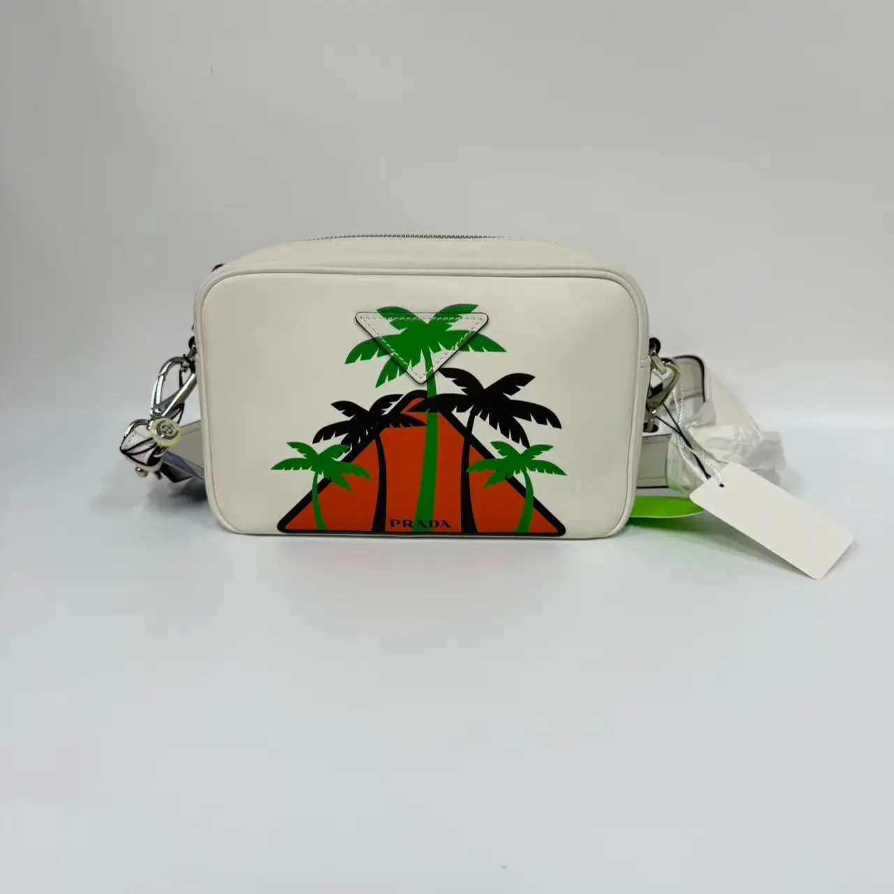Pre-owned PRADA Crossbody Camera Bag White, Tropical Print Coconut Tree Graffiti (SZ 68713)