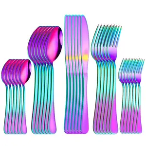 30/60pcs Stainless Steel Rainbow Flatware Set Silverware Set, Iridescent Cutlery Utensils Set Service For 6/12, Mirror Polished, Dishwasher Safe Ideal For Gift Giving