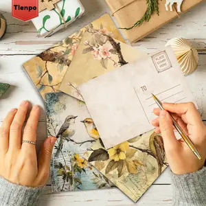 Vintage Flower & Bird Pattern Postcard, 32pcs/set Vintage Postcard, Greeting Card, Message Card, Wall Decor, Holiday Gift, Home Decor