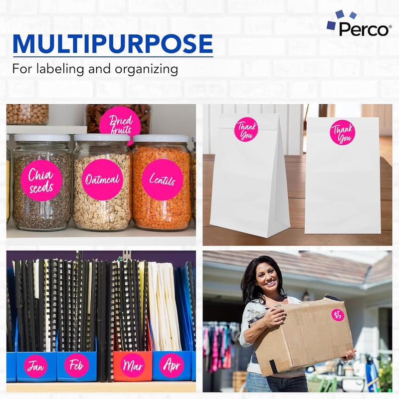 Perco 3-Inch Round Circle Dot Sticker Labels with Easy Peel Perforation - 500 Labels per Roll Strong Adhesion Vibrant Colors for Organizing Crafting & More Made in USA