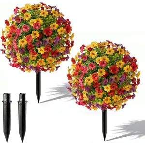 Artificial Violet Topiary Trees with Spike, UV Resistant Faux Shrubs Bushes Fake Greenery Plants Faux Flowers for Outdoor Indoor Front Door Home Decor