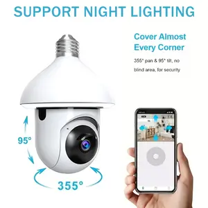 Light Bulb Security Camera, 1080P Wireless Wifi Front Door Camera with 360° PTZ AI Tracking,Home Safety, Full Color Night Vision 2-Way Audio, E26/E27 Base Easy Install, Camera for Home/Garage lightbulb camara