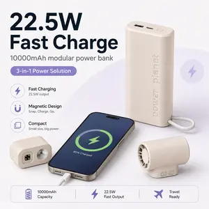 3-in-1 Modular Emergency Kit Fan with 10000mAh Power Bank Flashlight Lighter Compact Handy USB-C Rechargeable Durable for Personal Protection and Outdoor Survival for Women and Adventurers
