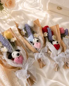 Crochet Snopppy Flower Bouquet, Handmade Amigurumi Dog With Crochet Flowers, Cute Birthday Gift for Her, Personalized Plush Gift