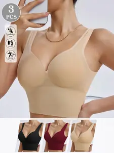 Women's Sports Bra V Neck Yoga Top with Removable Pads, Comfortable and Stylish for Yoga Running and Workouts, 3 Pack Exercise Gear Workout Bras