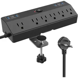 Desk Clamp Power Strip with 40W   Station,  10FT Flat Plug Desk Mount Power Strip Surge Protector, Removable Extension Cord with 2 USB-C Ports 6 Outlets, Fits 1.8" Tabletop Edge