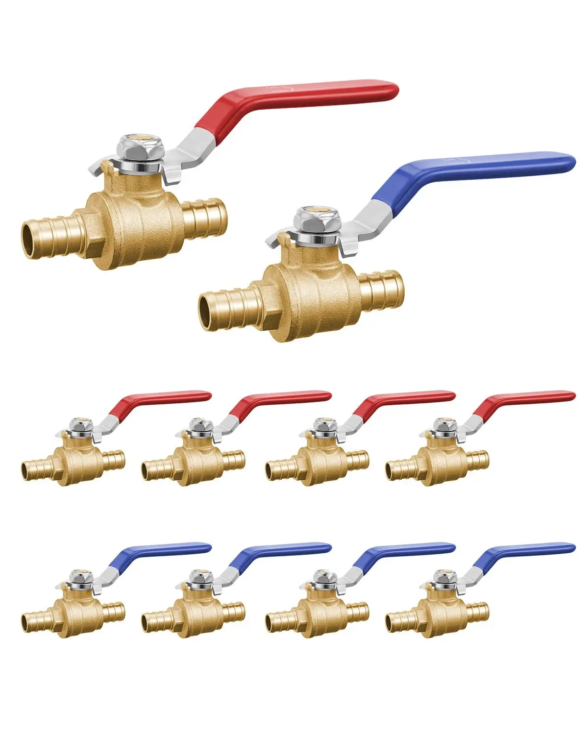PEX Ball Valve 10-Piece Set, 1/2 Inch Brass Ball Valve, Full Port Brass Construction for PEX Plumbing, Durable, Leak Free Water Supply Fittings, Easy Install for Residential and Commercial Systems