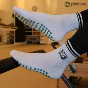 Tini Bit Stronger Socks -  Martini Pilates Socks - Cute Pilates Socks - Green Heart Grip Socks For Pilates Work Out Training