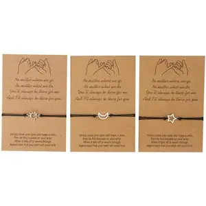 3 count Set Sun Moon  Pinky Promise Bracelets BFF Christmas Birthday Gifts for Women Matching Adjustable Bracelet for Sisters