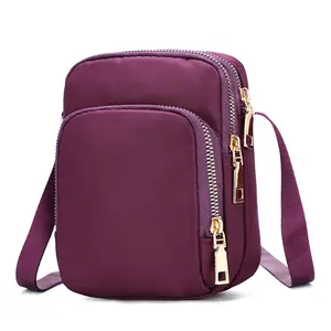 Water-Resistant Three-Layer Crossbody Bag, Anti-Theft Card Slots, Adjustable Shoulder Strap, Durable Nylon Mini Single Shoulder Phone Bag