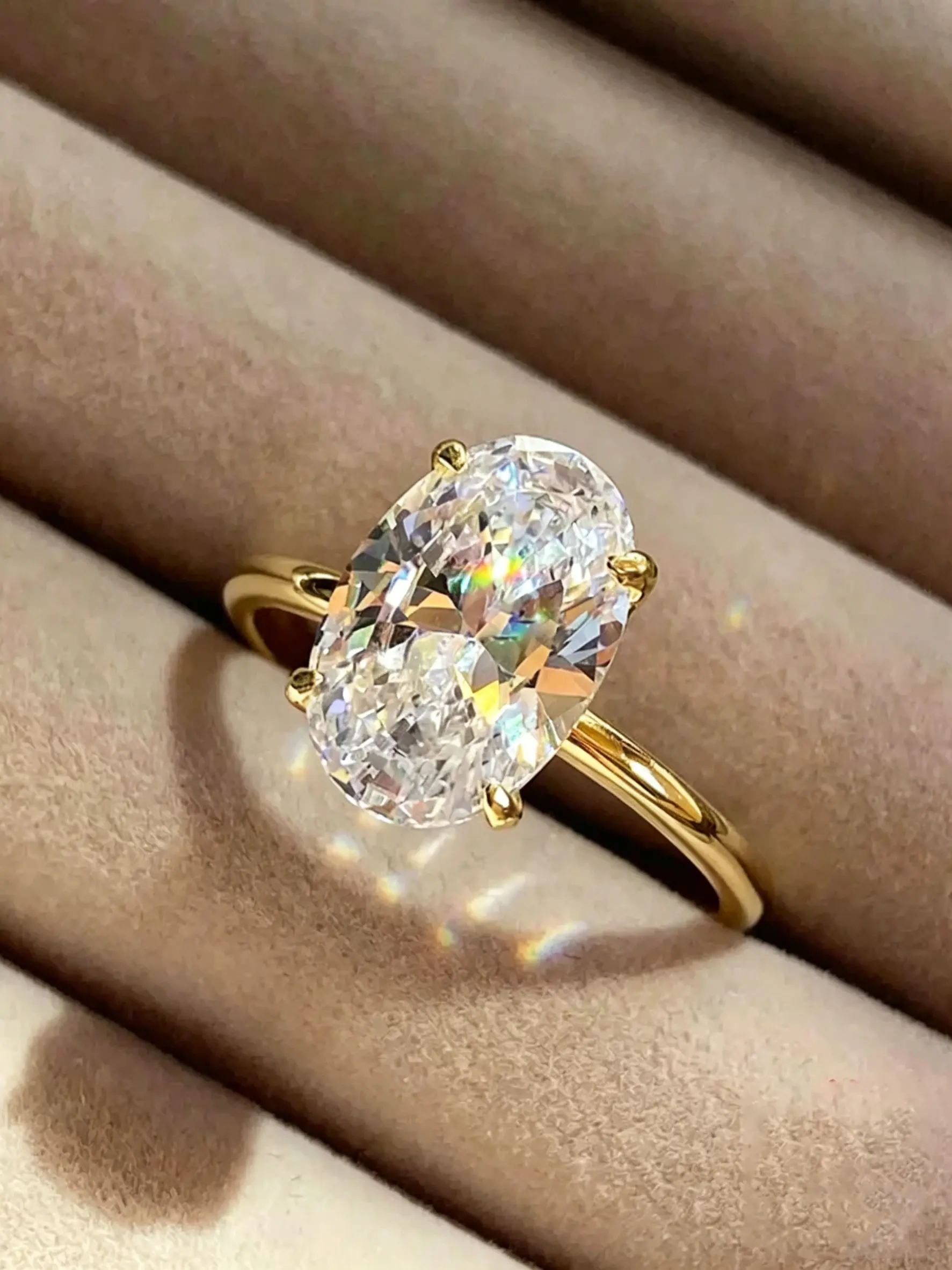 Oval Cut CZ Engagement Ring for Women, 18K Gold Plated Simulated Diamond Promise Ring, Hypoallergenic Solitaire Wedding Band, Bridal Jewelry for Brides, Romantic Proposal & Anniversary Gift, Timeless Aesthetic Jewelry for Women, Elegant Ring