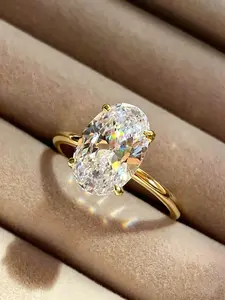 Oval Cut CZ Engagement Ring for Women, 18K Gold Plated Simulated Diamond Promise Ring, Hypoallergenic Solitaire Wedding Band, Bridal Jewelry for Brides, Romantic Proposal & Anniversary Gift, Timeless Aesthetic Jewelry for Women
