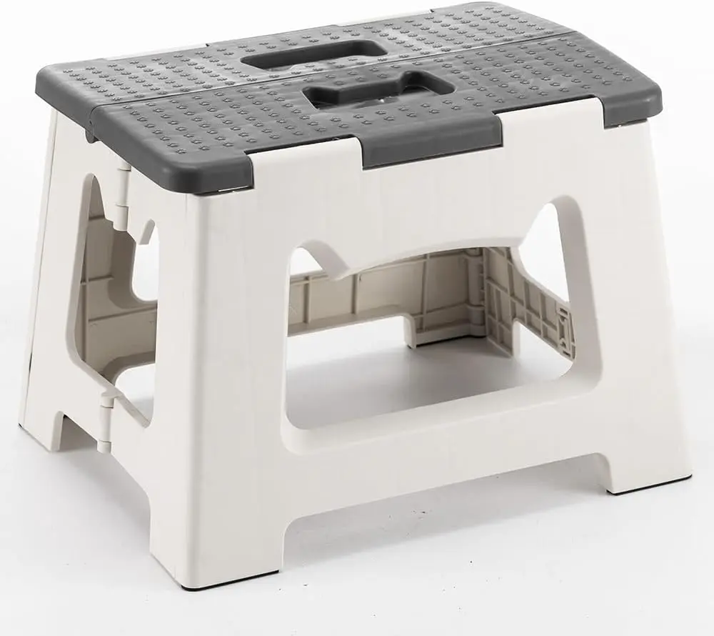 Step Stool Foldable, 9'' Folding Step Stool for  & Adults 300 Lb Capacity, Lightweight Small Collapsible Step Stools with Handle, Stepping Stools Suitable for Kitchen Bathroom (Gray)