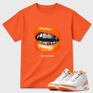Lips Shirt To Match 3 Orange Citrus, 3 Orange Citrus Matching T-Shirt, Black Shirt Match Sneaker, Cotton Unisex Graphic T-Shirt