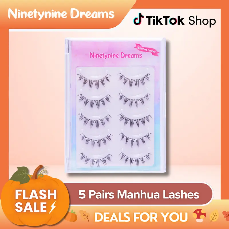 Ninetynine Dreams 5 Pairs Manhua Lashes | Natural Soft Anime Douyin Style Strip Lashes — Lightweight Ultra-Thin Clear Band, Reusable & Beginner Friendly Must-Have Makeup Essential