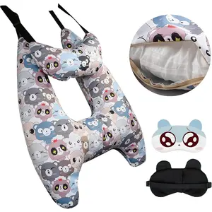 H Shape Car Neck Head Support Pillow Cushion Set for Kids & Adults, Detachable Washable Case, Travel Sleeping Pillow for Car Seat Safety (A)