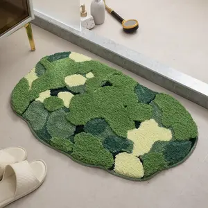 Moss Bathroom Carpet, Plush Anti Slip Floor Mat, Quick Drying, 19x31 Inches, Suitable for Bathtub Shower