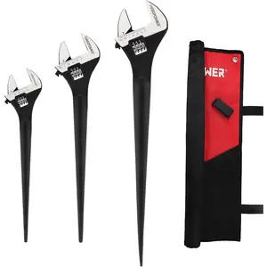 3-Piece Spud Wrench Set 10in 12in 16in with Kitbag for Plumber Ironworker Corrosion Resistant Black Phosphated Finish Dual Scales Cr-V