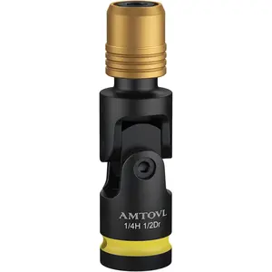 AMTOVL Impact to 1/4 Hex Converter - Universal Joint 1/2 INCH Drive Female to 1/4-Inch Hex Adapter for Ratchet Wrench Drivers, Impact Bit Holders, Quick-Change Chuck