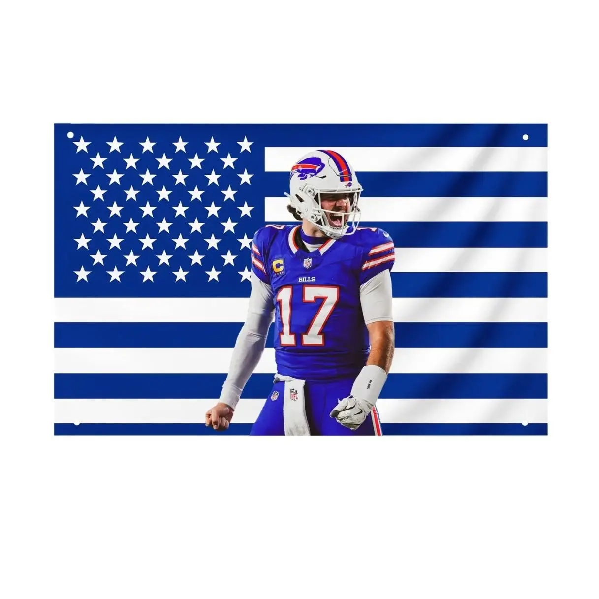 Josh Allen Blue US Flag, Tapestry – NFL Wall Art, Buffalo Football Decor, Quarterback Room Poster, Sports Bedroom & Dorm Flag