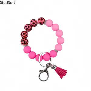 2026 New Colorful Bow Leopard Print Silicone Beaded Tassel Bracelet/Keychain/Bag Charm