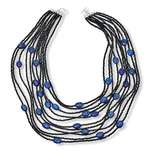 Colleen Lopez Black Spinel and Lapis 11-Row Layered 20" Necklace