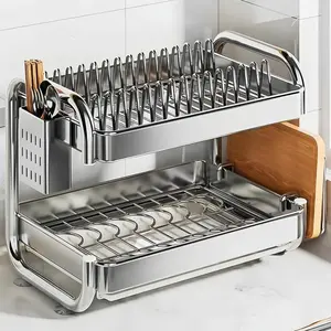 [Space-Saving Dish Rack] Stainless Steel Dish Drying Rack | Space-Saving Kitchen Counter Dish Rack With Cutlery Holder