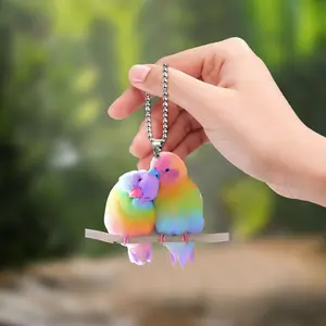 New Colorful Couple Bird Hanging Ornament, Car Rearview Mirror Decoration, Backpack Keychain Gift, Cute Animal Charm Accessory