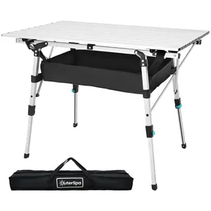 OuterSpa Portable Camping Table with Adjustable Legs, Lightweight Aluminum Folding Table Beach Table with Carrying Bag Foldable Table for Outdoor Cooking, Picnic, Beach, Backyards