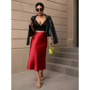 Elegant autumn women's long skirt, European satin woven high waisted tight mermaid skirt, fashionable A-line design, suitable for special occasionsRAIMENTRY