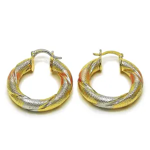 Gold filled twist style tricolor medium hoop