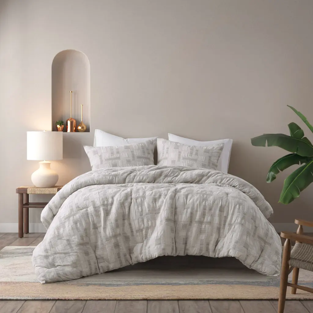 INK & IVY II10-1330 3-Piece Hotel Style Bedding Set - Full/Queen Cairo Cotton Jacquard Comforter Set, Soft Ivory, 90x92x1.5 in, Bedding Sets Collections