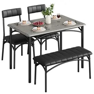 Dining Table Set for 4, Kitchen Table with Upholstered Chairs and Bench, 4-Person Dining Room Table Set, Rectangular Kitchen Table Set for Small Space, Apartment, Home, Studio, Rustic Grey